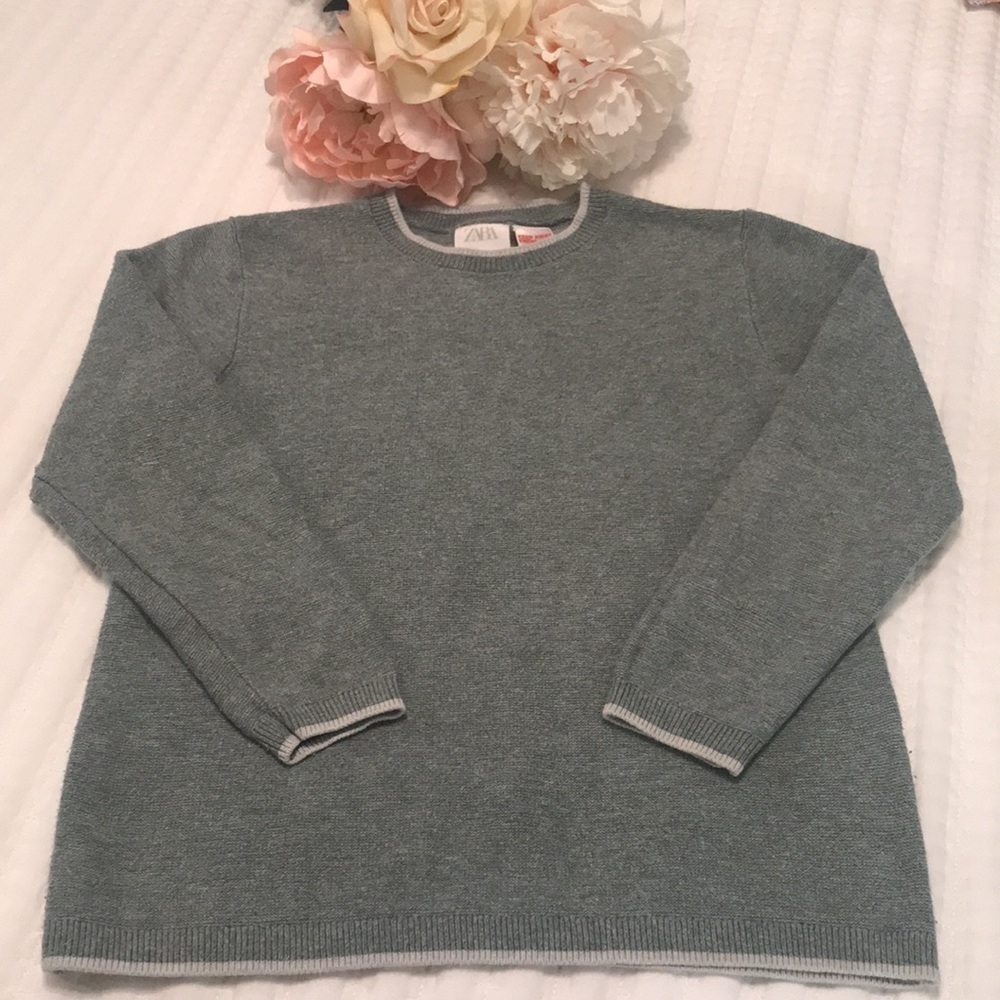 Zara Girl Sage Green Striped Ribbed Knit Sweater Size 4-5 Years